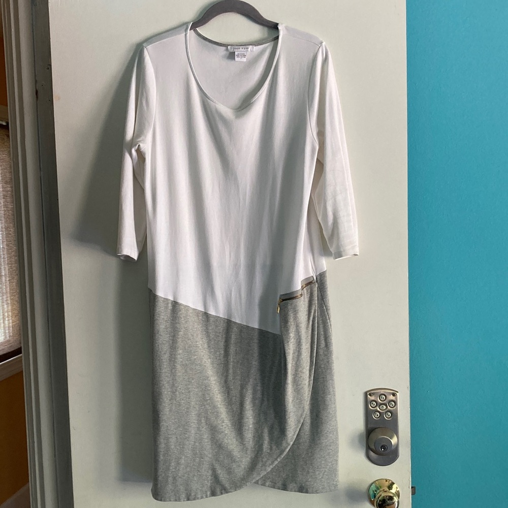 Joan Vass Womens Size 2 (Medium) Gray & White Colorblock  3/4 Sleeve Dress